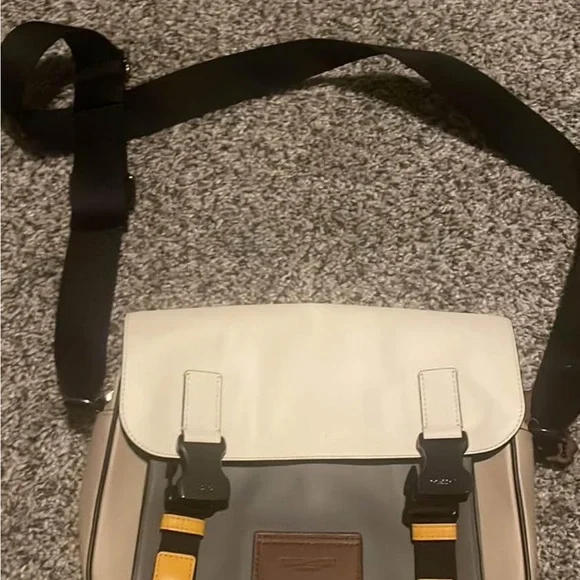 Coach Men’s Colorblock Messenger Bag in White, Gray & Yellow Accents - Picture 4 of 4